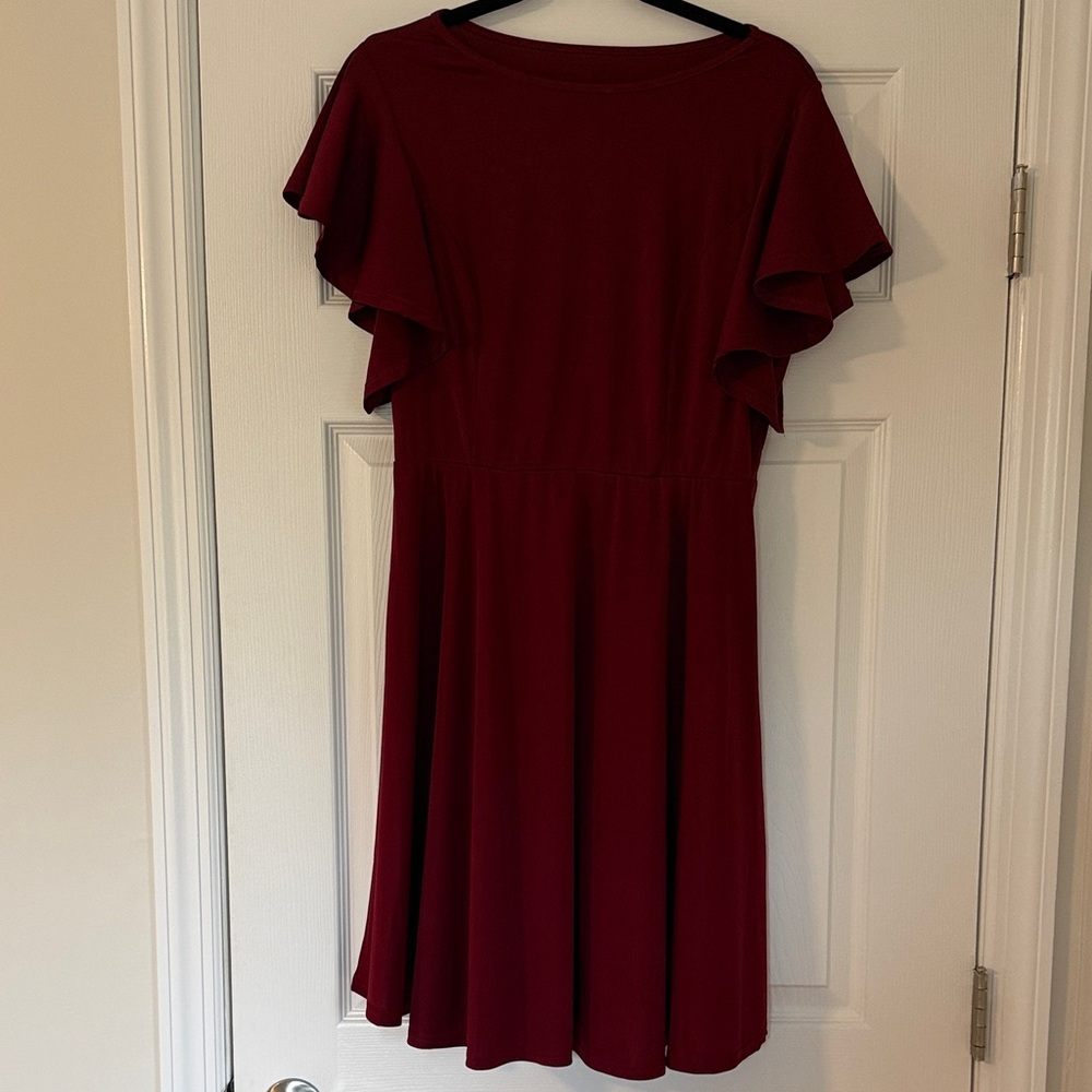 SHEIN Burgundy Flutter Sleeve Midi Dress